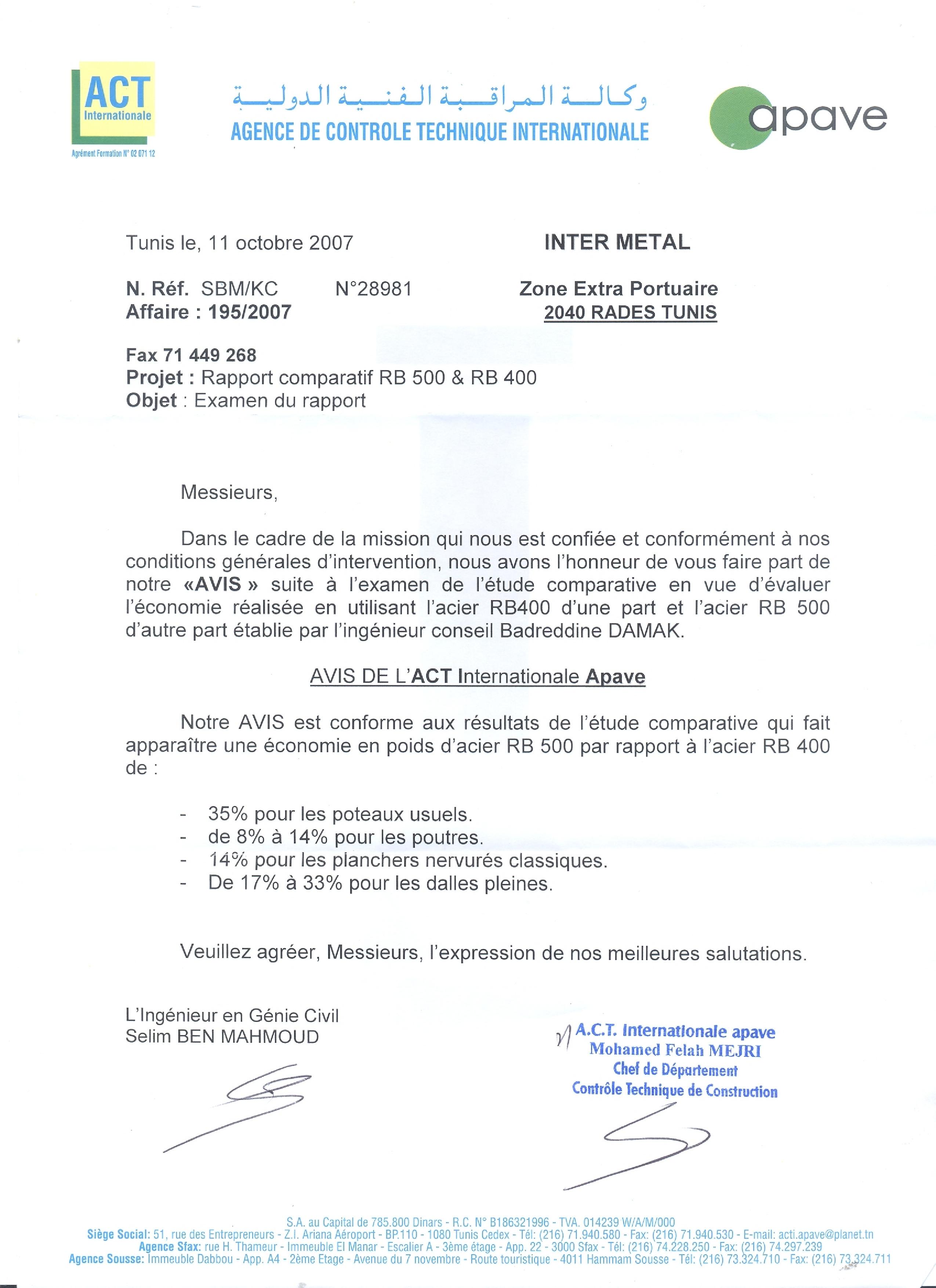 lettre APAVE